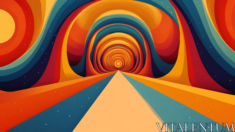 Sunburst tunnel highway into a retro cosmic horizon.