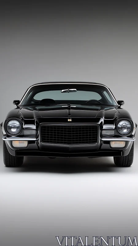 Muscular classic black coupe stands proud in clean studio light