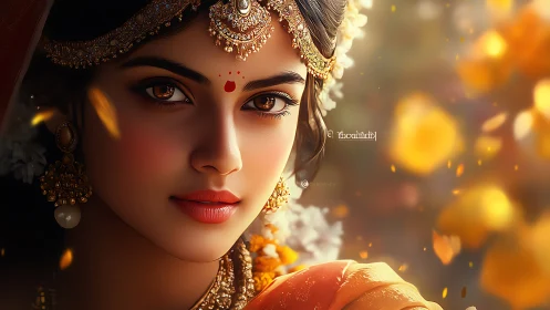 Digital portrait of woman in ornate traditional jewelry.