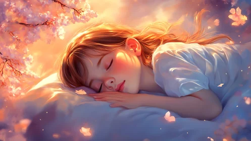Luminous child portrait in pastel dawn light under sakura bloom
