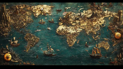 Fantasy world map with detailed continents and fleets.