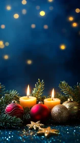 Candlelit baubles whispering winter wishes in sapphire night.