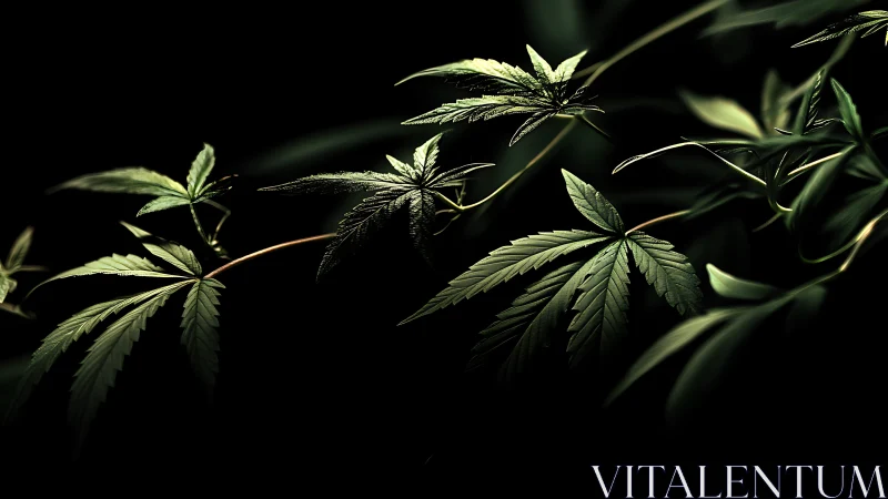 Moody close-up of serrated green leaves in low light.