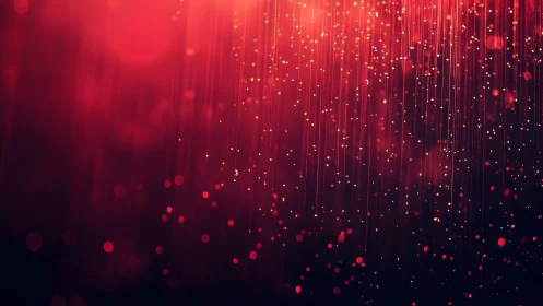 Red and Gold Particle Light Strings Abstract Digital Art.