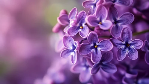 Clustered lilac florets exhibit precisely defined petal morphology with radiating stamen
