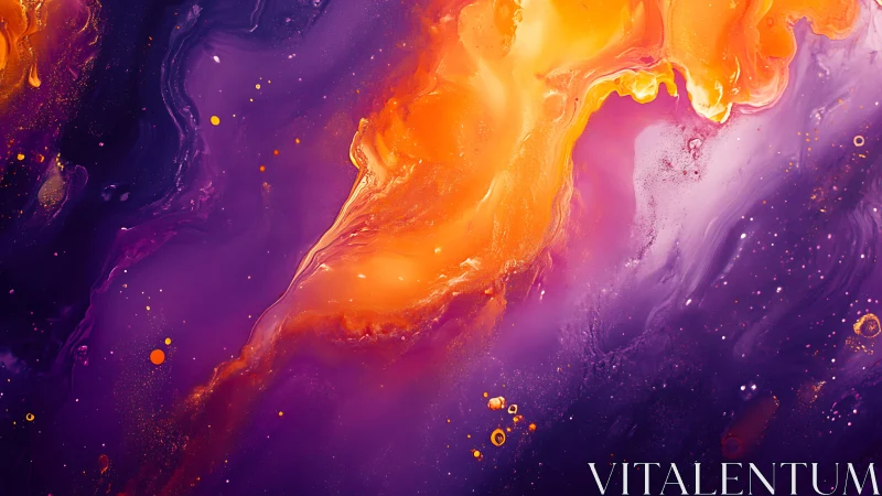 Vibrant orange fluid cloud drifting across deep violet field.