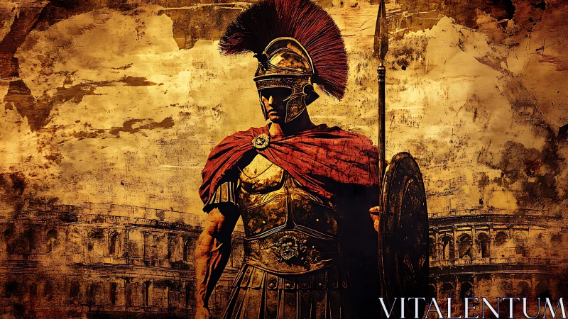 Roman legionary in ornate armor before Colosseum backdrop