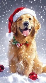 Golden Christmas rascal crowned in sparkling snowfall.