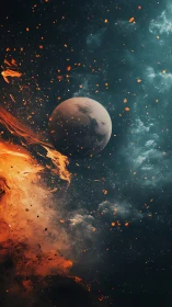 Molten stellar nebula engulfs distant cratered planet