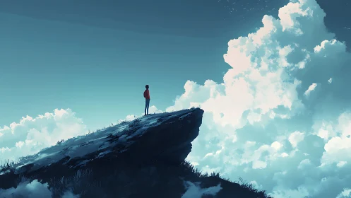 Quiet cliffside dreamer gazing toward the boundless clouds.