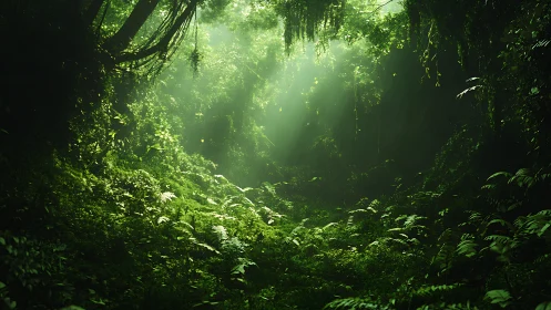 Verdant Canopy: Luminous Forest Interior with Diffused Radiance.