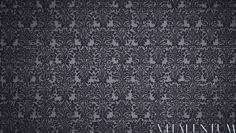 Dark baroque damask wallpaper with repeating floral symmetry.