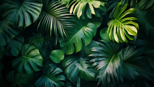 Lush jungle leaves quietly choreograph a green-lit symphony
