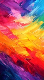 Radiant brushstrokes sweep a vivid rainbow across canvas.