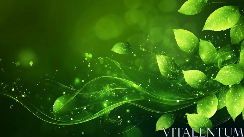 Emerald leaf currents swirling through glowing green hush.