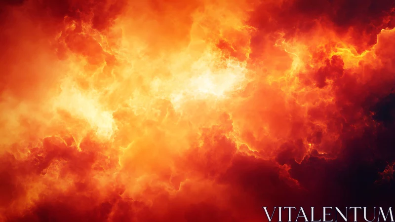 Fiery Sky Burst. Intense orange and red clouds radiating from bright center.
