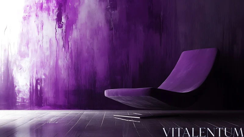 Velvet purple lounge chair in a moody modern retreat.