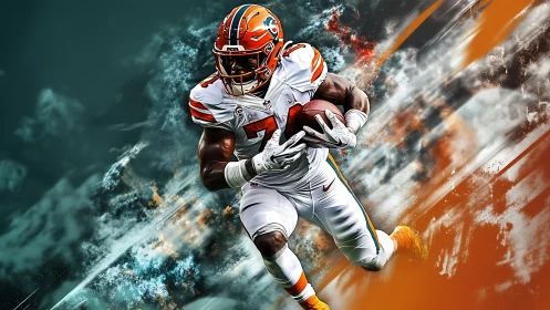 Dynamic NFL running back rendered in high-contrast digital motion