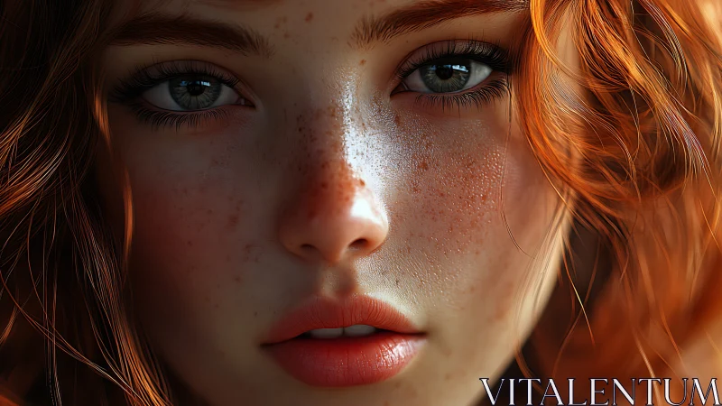 Freckled young woman portrait shows hyper-detailed close-up