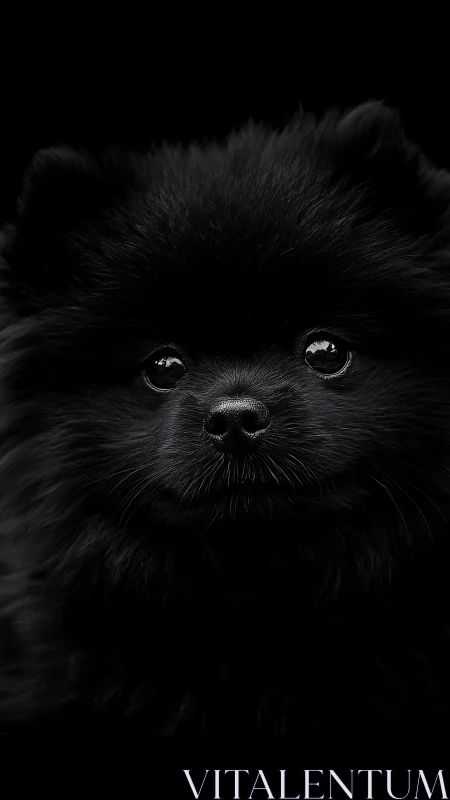 Low key portrait of black Pomeranian puppy with glossy eyes