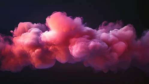 Vibrant pink nebula cloud hovers against deep black void