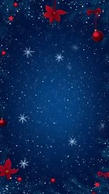 Midnight snow curtain framed in crimson Christmas bloom.