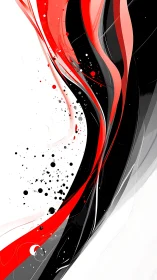 Red and black abstract waves slice through stark white field.