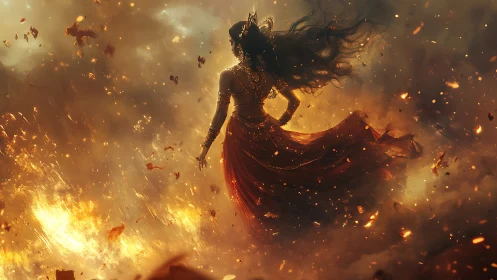 Fire-Engulfed Royalty: Ornate Queen in Inferno Sphere