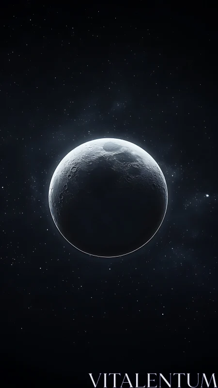 Crescent moon rim glows against deep starfield void.