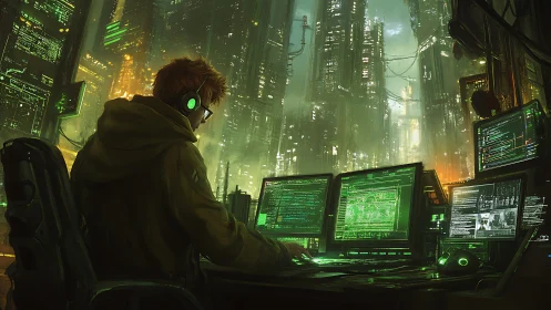 Lone urban coder quietly shapes a neon city&rsquo;s digital pulse