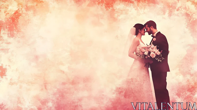 Tender wedding embrace in a dreamy blush mist backdrop.