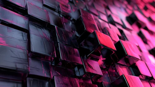 Abstract 3D Black and Pink Cubes with Glossy Texture.