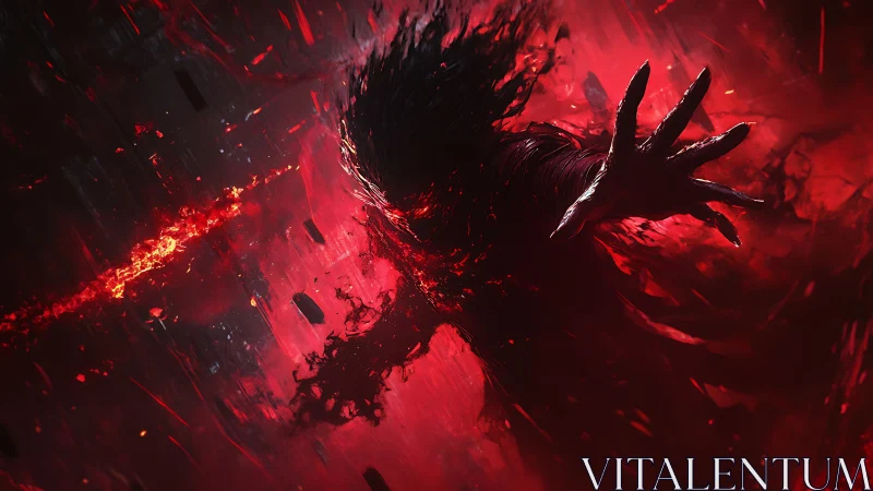 Shadow entity reaches through burning red void