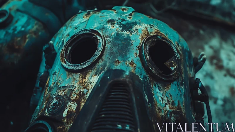 Corroded respirator mask shows advanced oxidation and surface decay