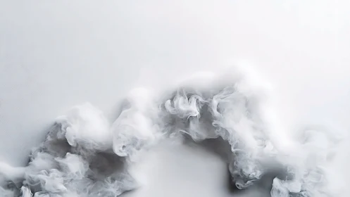 Curved white smoke cloud on soft light background.