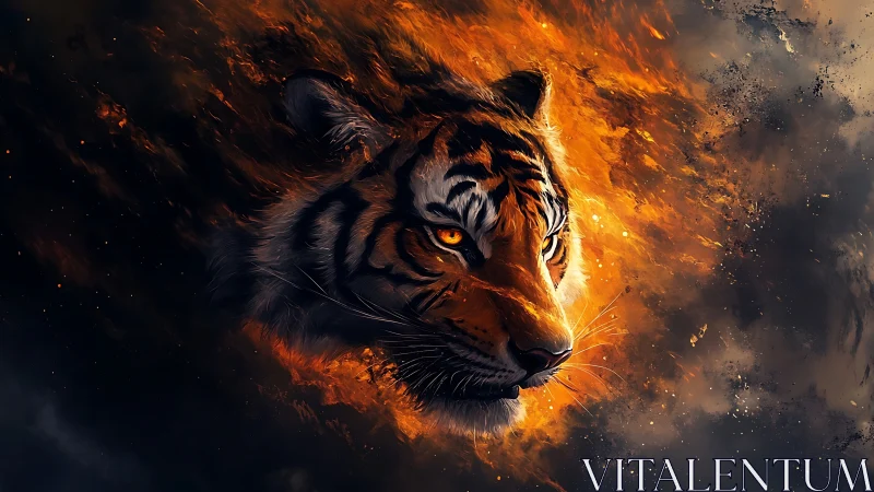 Embers Around The Tiger’s Gaze In Roaring Twilight.