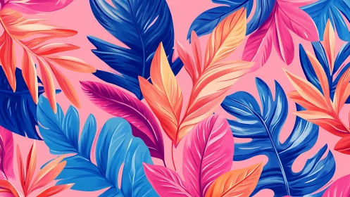 Digital tropical foliage pattern with saturated leaf gradients.