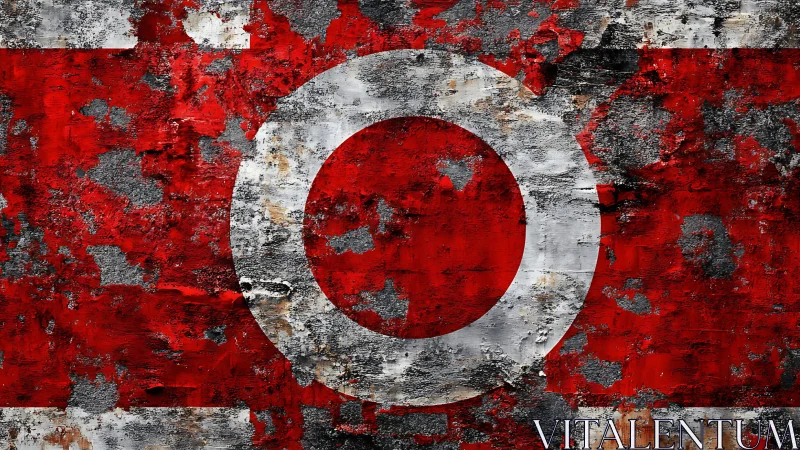 Weathered red target sigil on crumbling urban wall.