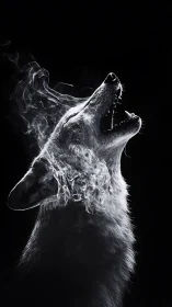 Howling wolf dissolves into swirling smoke on black