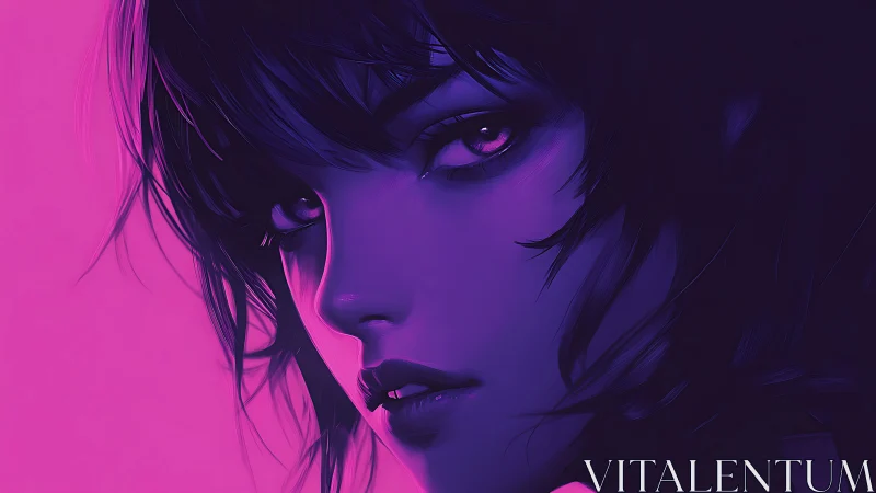 Side profile digital portrait in magenta and violet tones.
