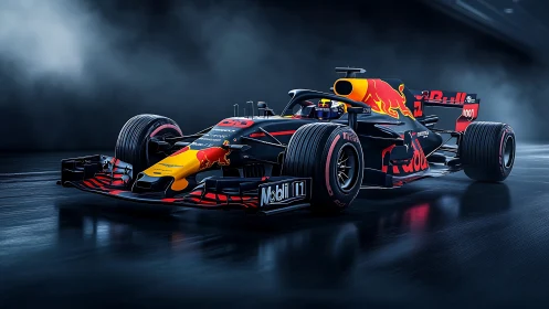 Red Bull Formula 1 car rendered in dynamic studio light.