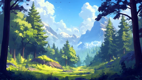 Alpine Valley Landscape with Atmospheric Depth and Volumetric Cloud Rendering