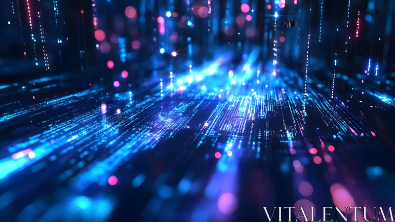 Futuristic digital data stream in neon blue and magenta light style.