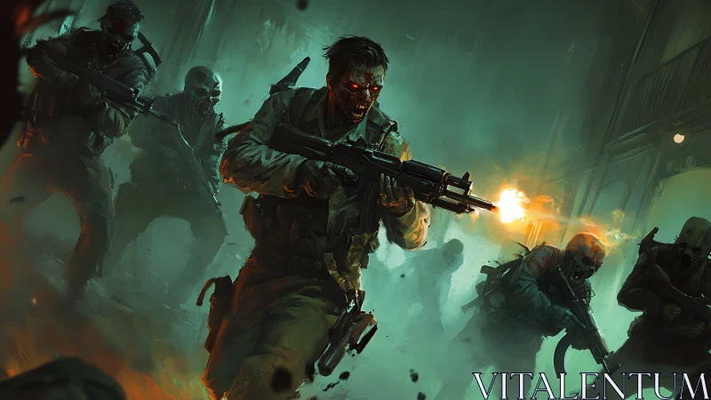 Undead assault squad storms a toxic green warzone.