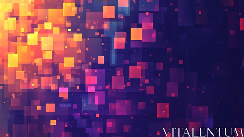 Abstract digital pixel squares in glowing gradient, modern style.