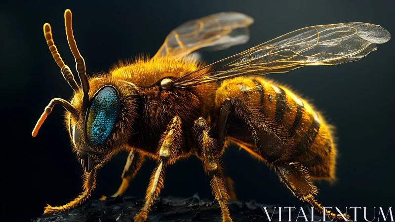 Hyper-detailed macro view of honey bee with iridescent eyes