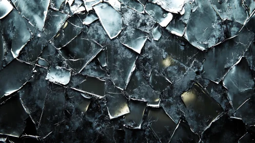 Abstract close-up of broken glass shards in dark modern style.