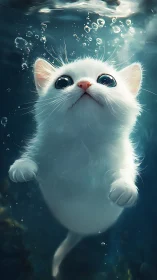 White cat specimen positioned underwater with surrounding particulate matter.