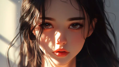 Sunlit gaze and tousled shadows on a porcelain daydream.