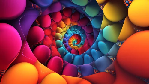 Spiral tunnel of multicolored 3D spheres forms fractal depth